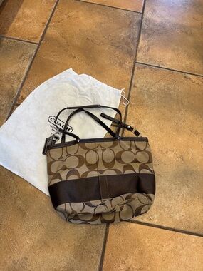 Coach Brown Signature Stripe Canvas Tote